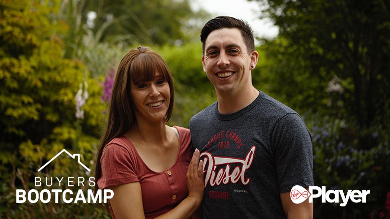 Gavin and Aisling standing in a park, logos on image 'Buyers Bootcamp' and 'Virgin Media Player'